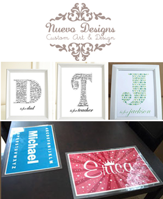 Nuevo Designs - personalized nursery prints, personalized kids placemats and custom photo cards