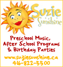 Suzie Sunshine - preschool music in Oakville, after school programs in Oakville, Birthday Parties in Oakville.